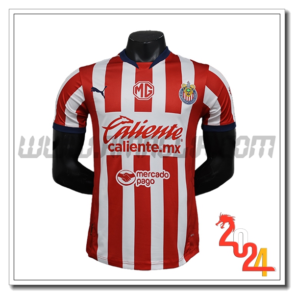 CD Guadalajara Prima Maglia Calcio 2024 2025 Rosso Bianco