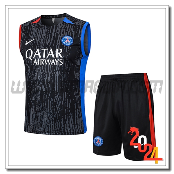 Kit Canotta Allenamento PSG Nero/Grigio/Rosso/Blu 2024 2025