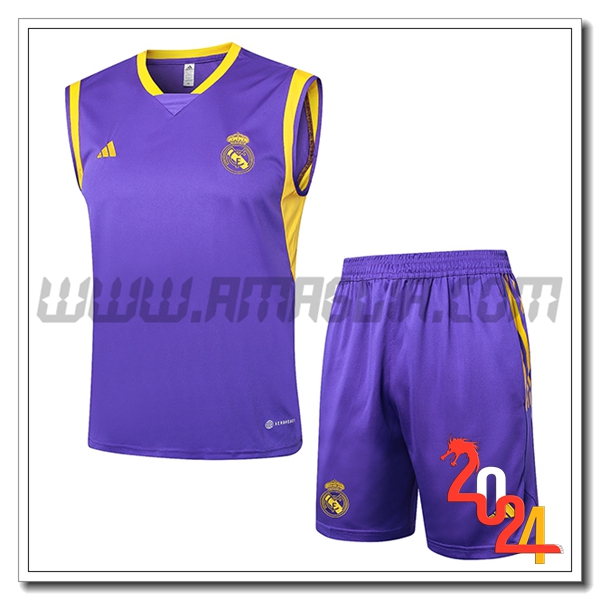 Kit Canotta Allenamento Real Madrid viola/Giallo 2024 2025