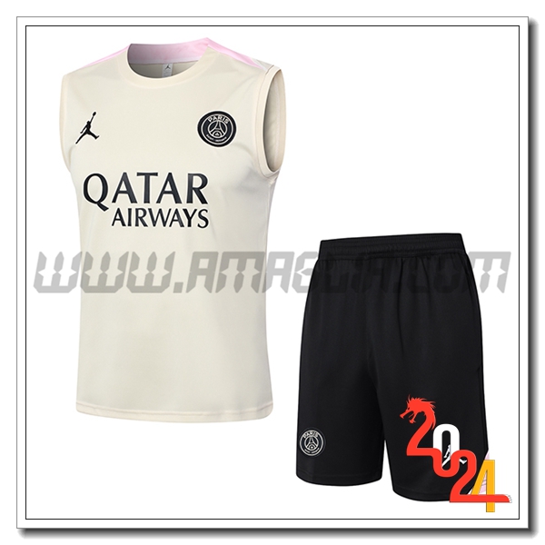 Kit Canotta Allenamento PSG Beige/Nero 2024 2025