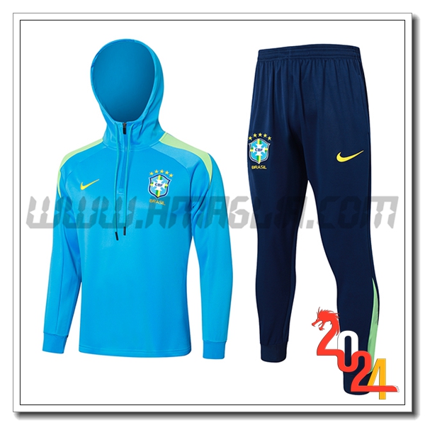 Giacca A Vento Con Cappuccio Tuta Brasile Blu/Verde 2024 2025