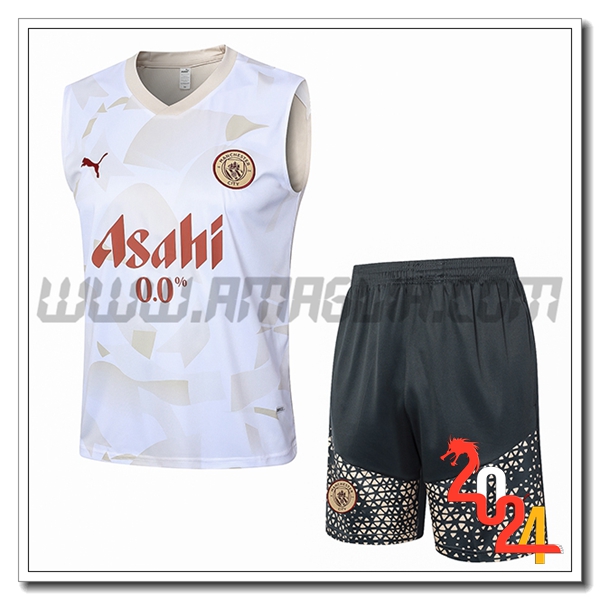 Kit Canotta Allenamento Manchester City Bianco/Giallo 2024 2025