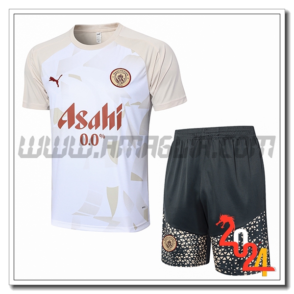 Kit Maglia Allenamento Manchester City Bianco/Giallo 2024 2025