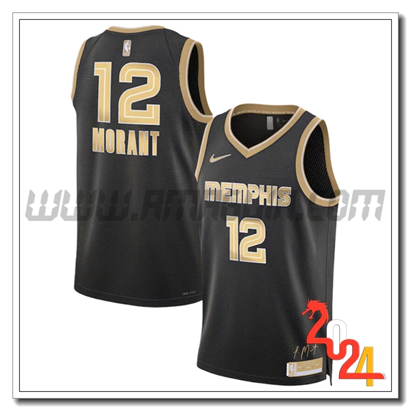 Maglia Memphis Grizzlies (MORANT #12) 2024/25 Nero/Giallo