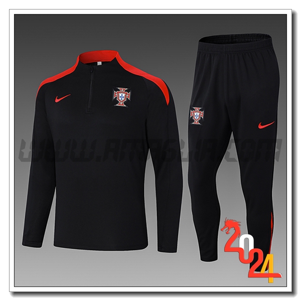 Tuta Allenamento Portogallo Bambino Nero/Rosso 2024 2025