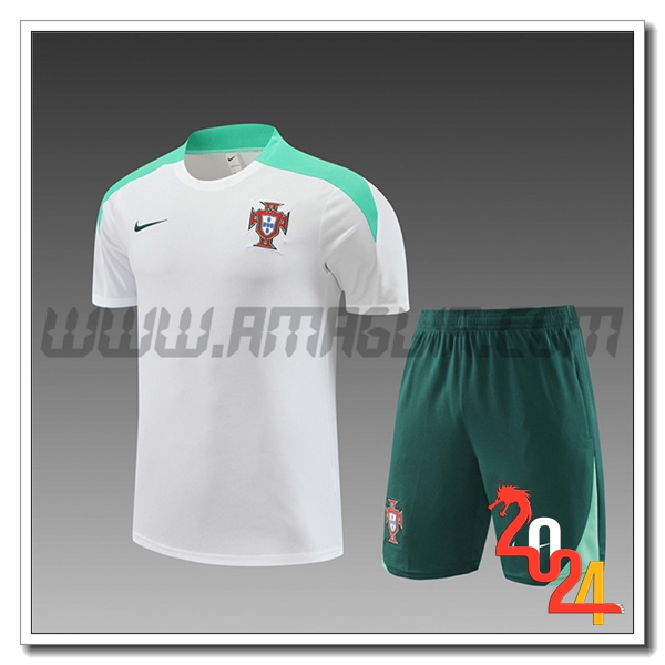 Kit Maglia Allenamento Portogallo Bambino Bianco/Verde 2024 2025