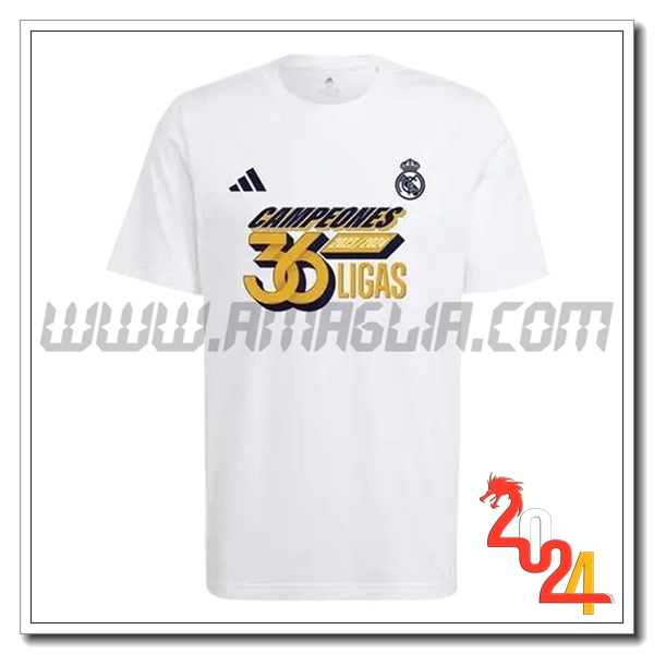 Maglia Calcio Real Madrid Maglietta 36 LIGAS Champions Cotton 2024 2025 Bianco