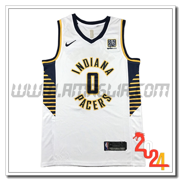 Maglia Indiana Pacers (HALIBURTON #0) 2024/25 Bianco/Nero/Giallo