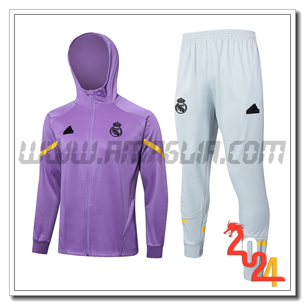 Giacca Con Cappuccio Tuta Giacca A Vento Real Madrid viola/Giallo 2024 2025