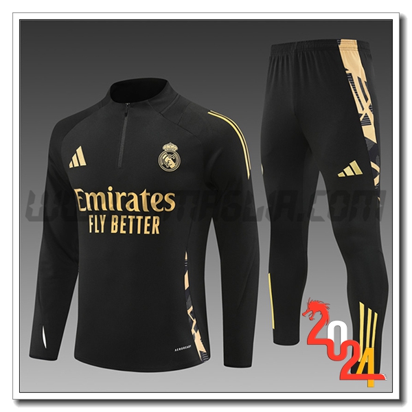 Tuta Allenamento Real Madrid Bambino Nero/Giallo 2024 2025