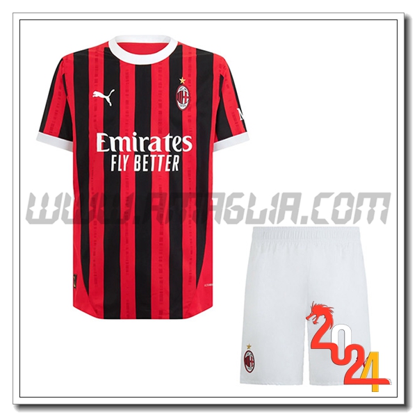 Nuovo Kit Maglia AC Milan Bambino Prima 2024 2025
