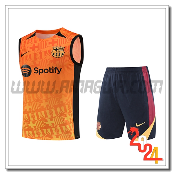 Kit Canotta Allenamento FC Barcellona Arancia/Nero 2024 2025