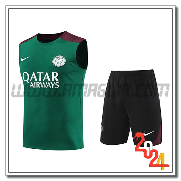 Kit Canotta Allenamento PSG Verde/Rosso 2024 2025