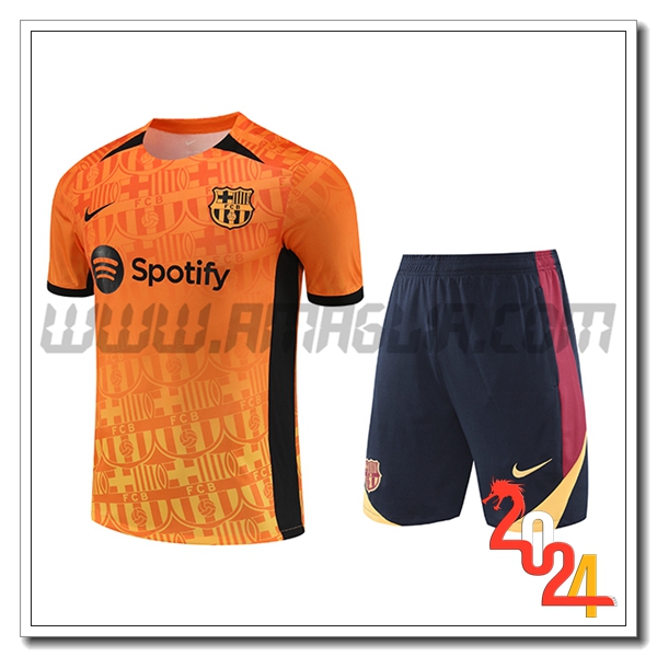 Kit Maglia Allenamento FC Barcellona Arancia/Nero 2024 2025