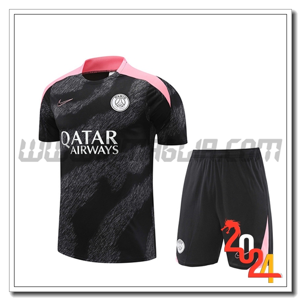 Kit Maglia Allenamento PSG Nero/Grigio/Rosa 2024 2025