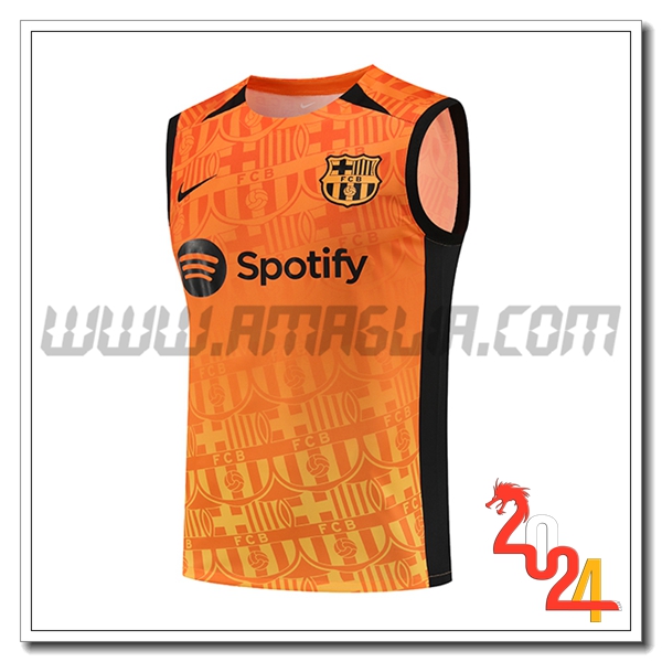 Canotta Allenamento FC Barcellona Arancia/Nero 2024 2025