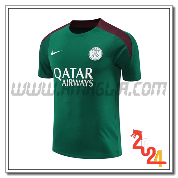 T Shirt Allenamento PSG Verde/Rosso 2024 2025