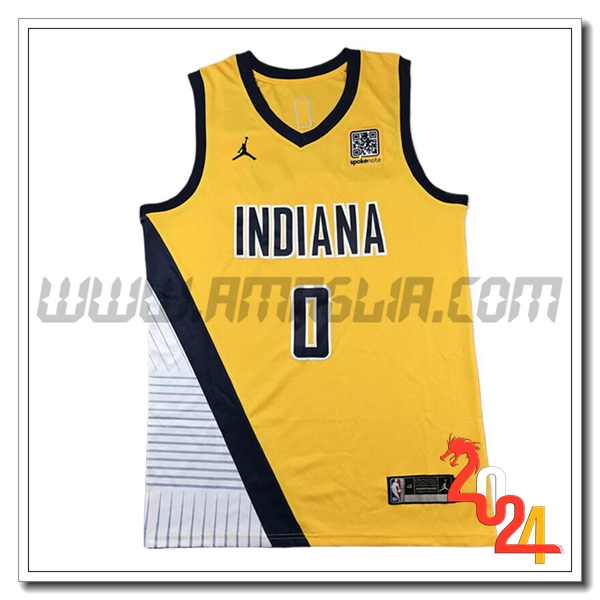 Maglia Indiana Pacers (HALIBURTON #0) 2024/25 Giallo/Bianco/Nero