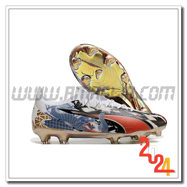 PUMA Scarpe Da Calcio Ultra Ultimate FG Bianco/Nero/Blu/Rosso