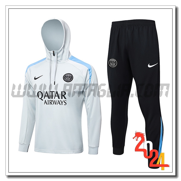Felpa Con Cappuccio Tuta PSG Grigio Chiaro 2024 2025