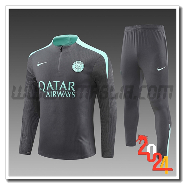 Tuta Allenamento PSG Bambino Grigio/Verde 2024 2025