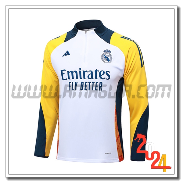 Felpa Allenamento Real Madrid Bianco/Giallo/Blu 2024 2025