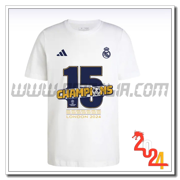 Maglia Calcio Real Madrid Maglietta Champions 15 2024 2025 Bianco