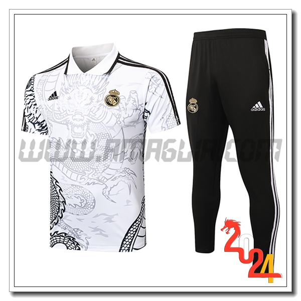 Kit Maglia Polo Real Madrid Bianco/Grigio/Nero 2024 2025