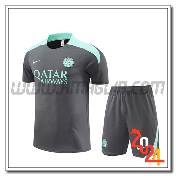 Kit Maglia Allenamento PSG Grigio/Verde 2024 2025
