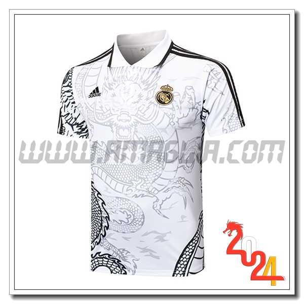 Maglia Polo Real Madrid Bianco/Grigio/Nero 2024 2025