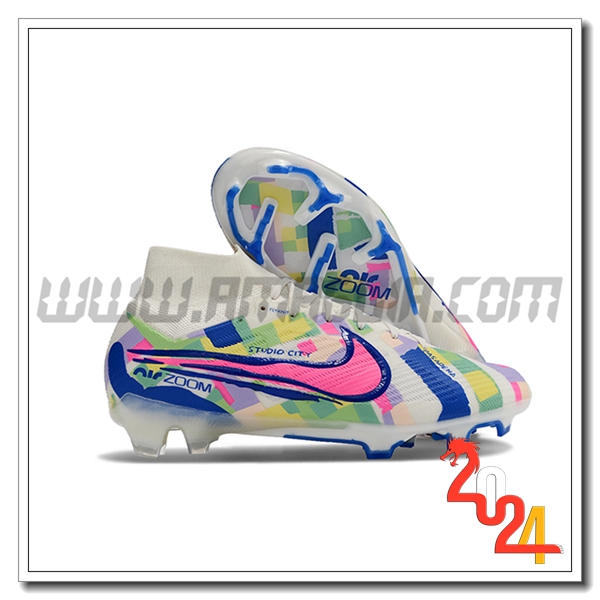 Nike Scarpe Da Calcio Zoom Superfly 9 Elite FG SE Bianco/Verde/Blu/Rosa