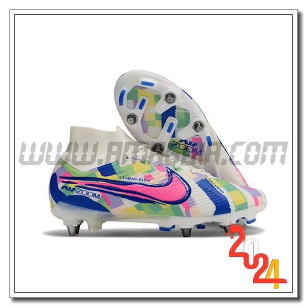 Nike Scarpe Da Calcio Air Zoom Mercurial Superfly IX Elite SG Bianco/Verde/Blu/Rosa