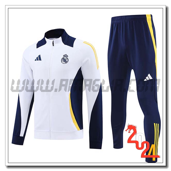 Tuta Allenamento Giacca Calcio Real Madrid Bianco/Blu/Giallo 2024 2025
