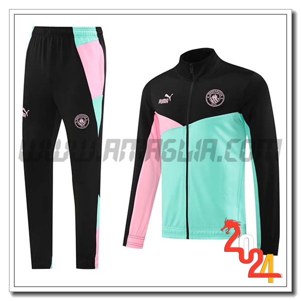 Tuta Allenamento Giacca Calcio Manchester City Nero/Rosa/Verde 2024 2025