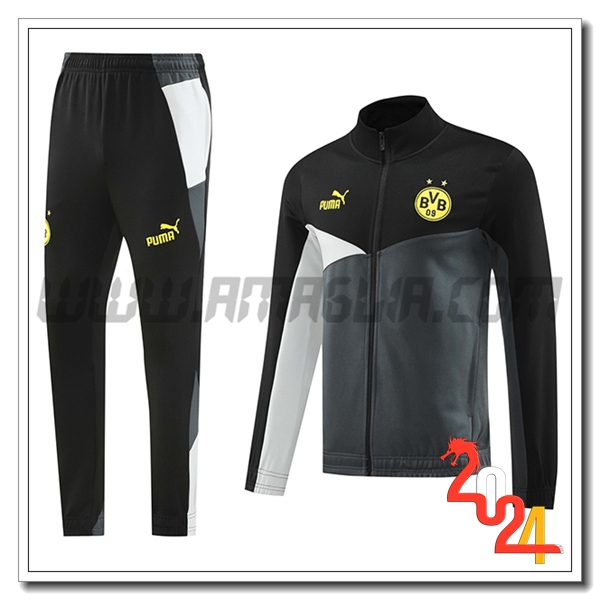 Tuta Allenamento Giacca Calcio Dortmund Nero/Grigio/Bianco/Giallo 2024 2025