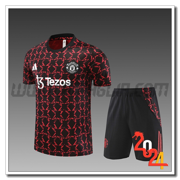 Kit Maglia Allenamento Manchester United Bambino Nero/Rosso 2024 2025