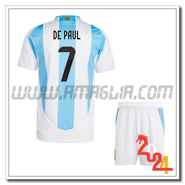 Prima Maglia Squadra Argentina Bambino DE PAUL #7 2024 2025