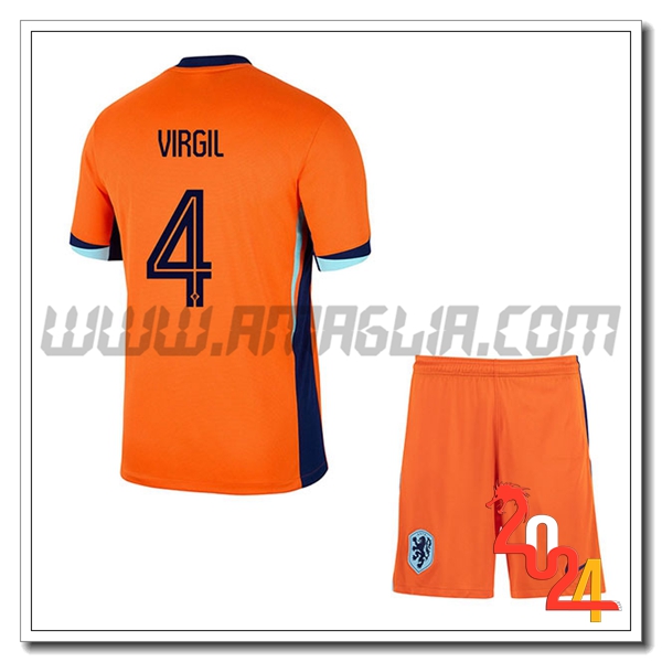 Prima Maglia Squadra Paesi Bassi Bambino VIRGIL #4 2024 2025