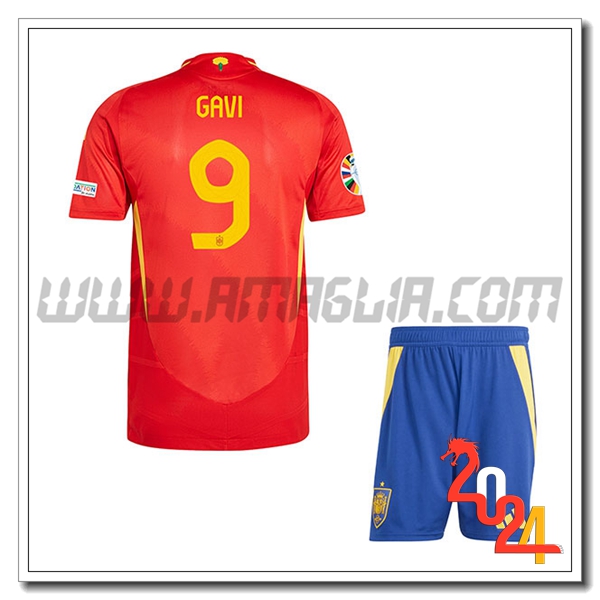 Prima Maglia Squadra Spagna Bambino GAVI #9 2024 2025