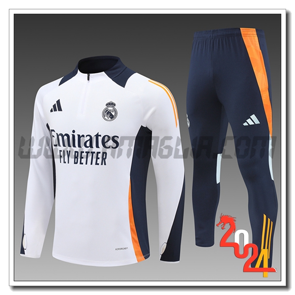 Tuta Allenamento Real Madrid Bambino Bianco/Arancia/Blu 2024 2025