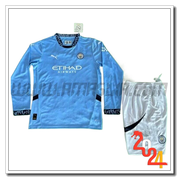 Kit Maglia Manchester City Maniche lunghe Bambino Prima 2024 2025