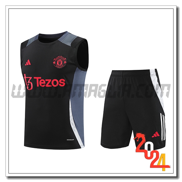 Kit Canotta Allenamento Manchester United Nero/Grigio 2024 2025