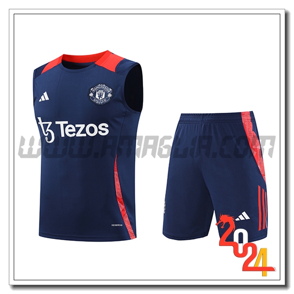 Kit Canotta Allenamento Manchester United Blu Scuro 2024 2025