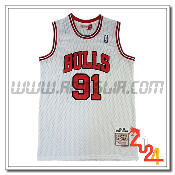 Maglia Chicago Bulls (RODMAN #91) 2024/25 Bianco/Rosso -02