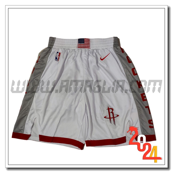 Pantaloncini NBA Houston Rockets 2024/25 Bianco/Grigio/Rosso