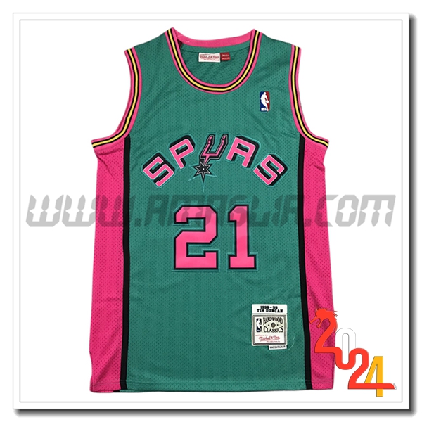 Maglia San Antonio Spurs (DUNCAN #21) 2024/25 Verde/Rosa