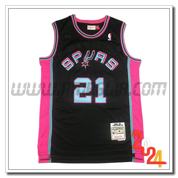 Maglia San Antonio Spurs (DUNCAN #21) 2024/25 Nero/Rosa/Blu
