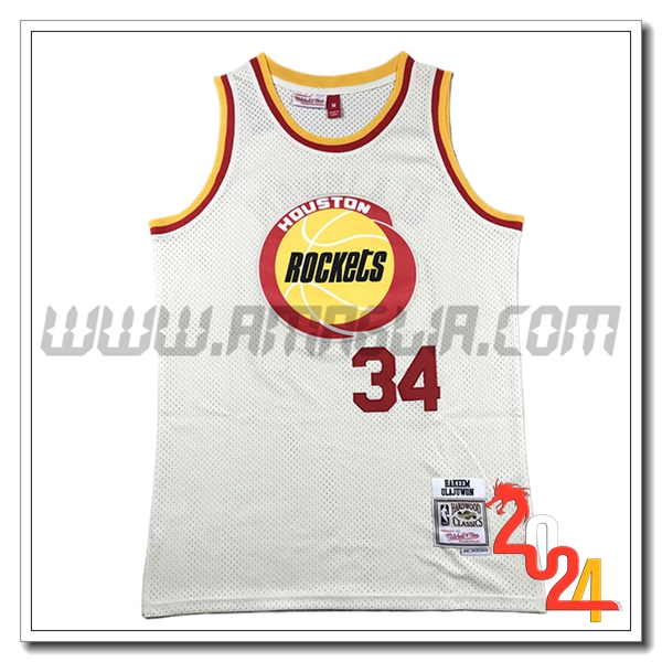 Maglia Houston Rockets (OLAJUWON #34) 2024/25 Bianco/Giallo/Rosso
