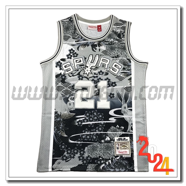 Maglia San Antonio Spurs (DUNCAN #21) 2024/25 Grigio/Nero
