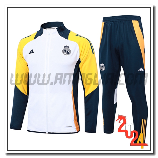Tuta Allenamento Giacca Real Madrid Bianco/Giallo/Blu 2024 2025